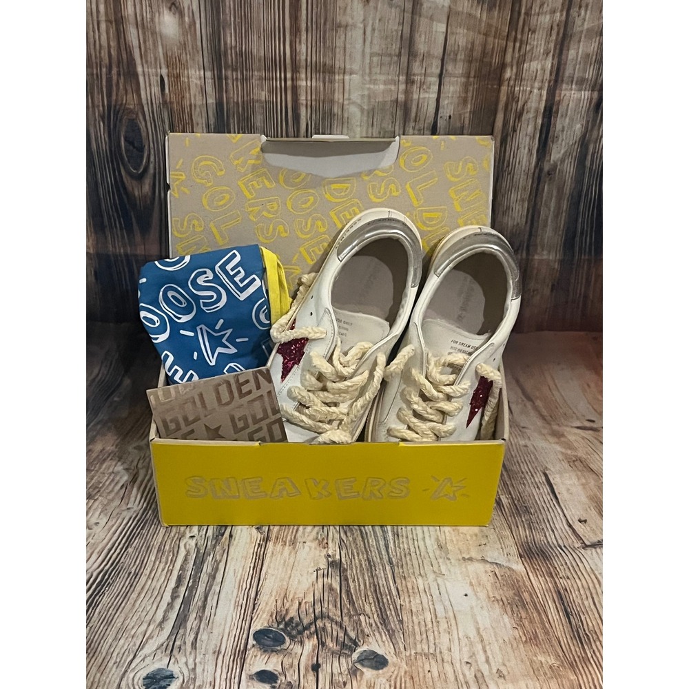 Golden Goose May Sneakers Kids 33 White Fuchsia Silver Excellent Glitter Star